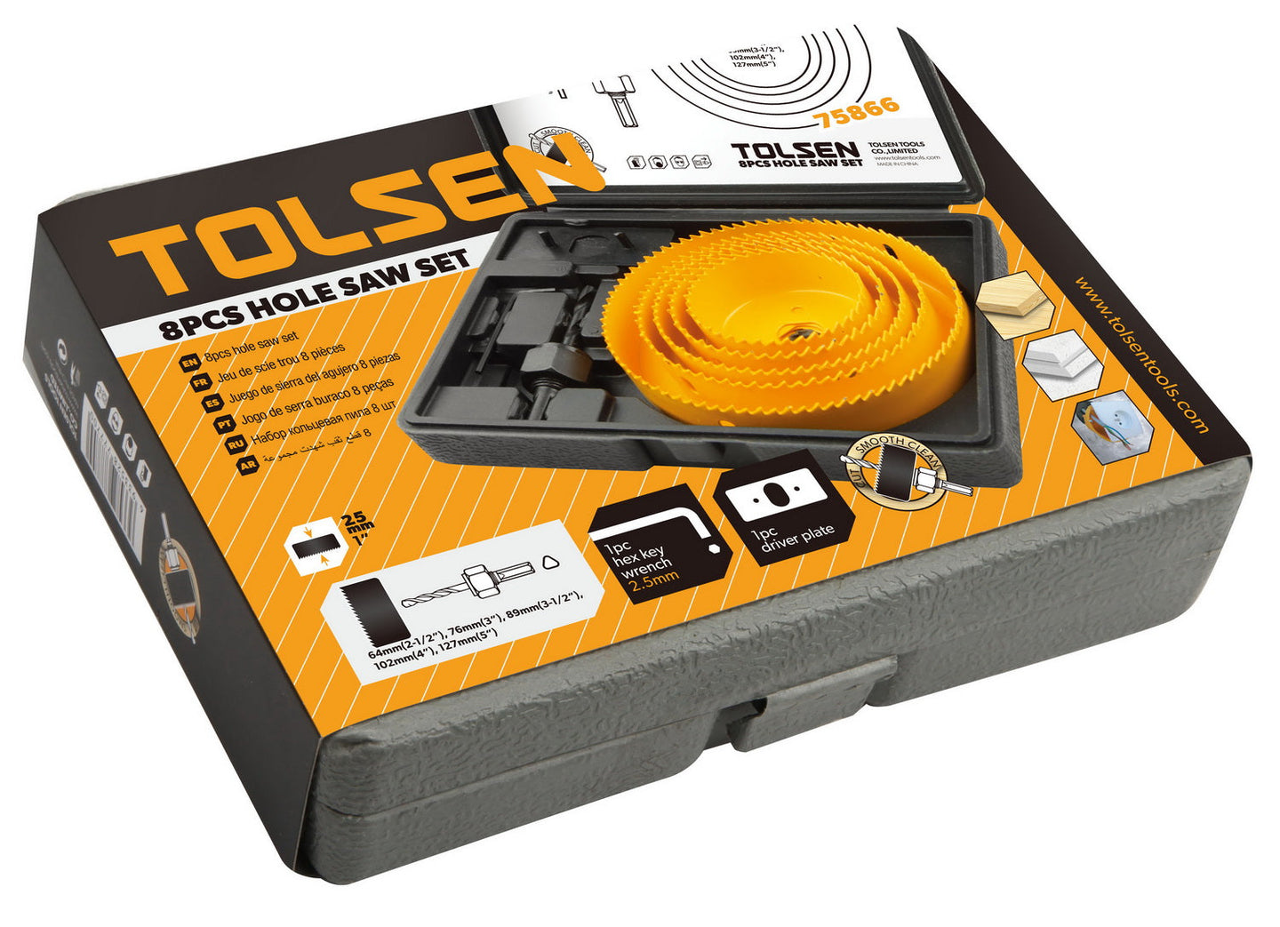 Tolsen Hole Saw Set 8pc Carbon Steel (76,89,102,127) - Buy Now Online at Trade DIY Direct