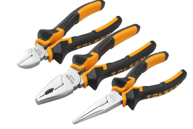 Tolsen Plier Set 3 Piece (175mm Combination Pliers, 150mm Diagonal Cutting Pliers, 150mm Long Nose Pliers) - Buy Now Online at Trade DIY Direct