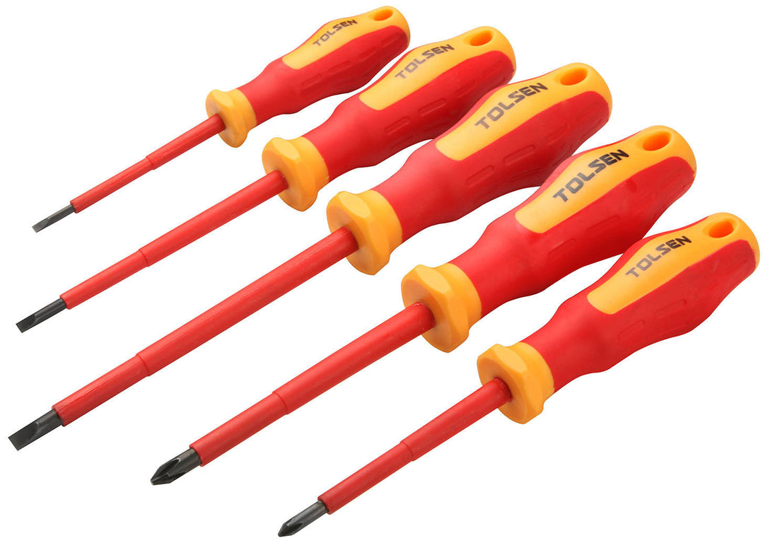 Tolsen Screwdriver Set VDE 5 pc (3x75,4x100,5.5x100,Ph1x80,Phz2x100) - Buy Now Online at Trade DIY Direct