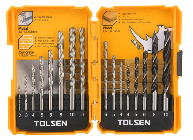 Tolsen Drill Set Combo (6 x Hss, 5 x Brad,5 x Masonry) - Buy Now Online at Trade DIY Direct