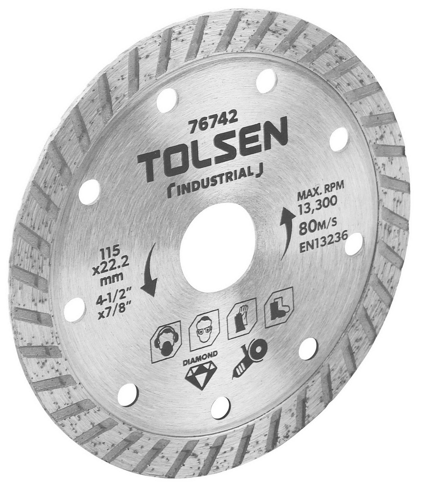 Tolsen Diamond Blade Turbo (Industrial) 115 x 22.2(20)mm / 4-1/2" x 7/8" - Buy Now Online at Trade DIY Direct