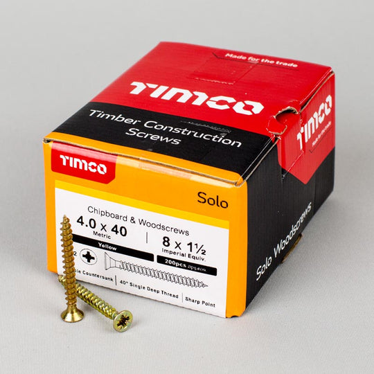 Timco Solo Chipboard & Woodscrews Yellow - Buy Now Online at Trade DIY Direct