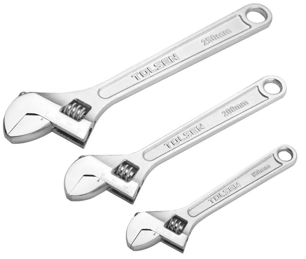 Tolsen 3-Piece Adjustable Wrench Set 150/200/250mm - Buy Now Online at Trade DIY Direct